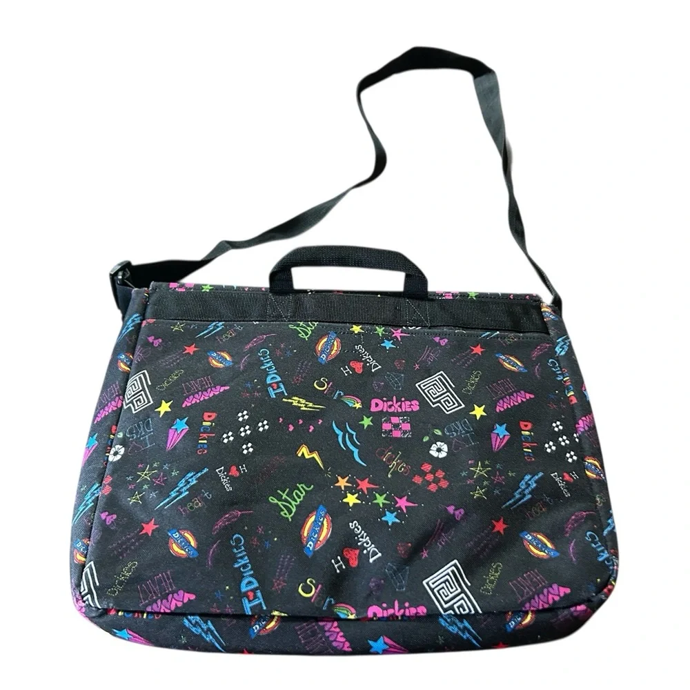 Dickies Black Laptop Messenger Bag with Multicolor Graphics